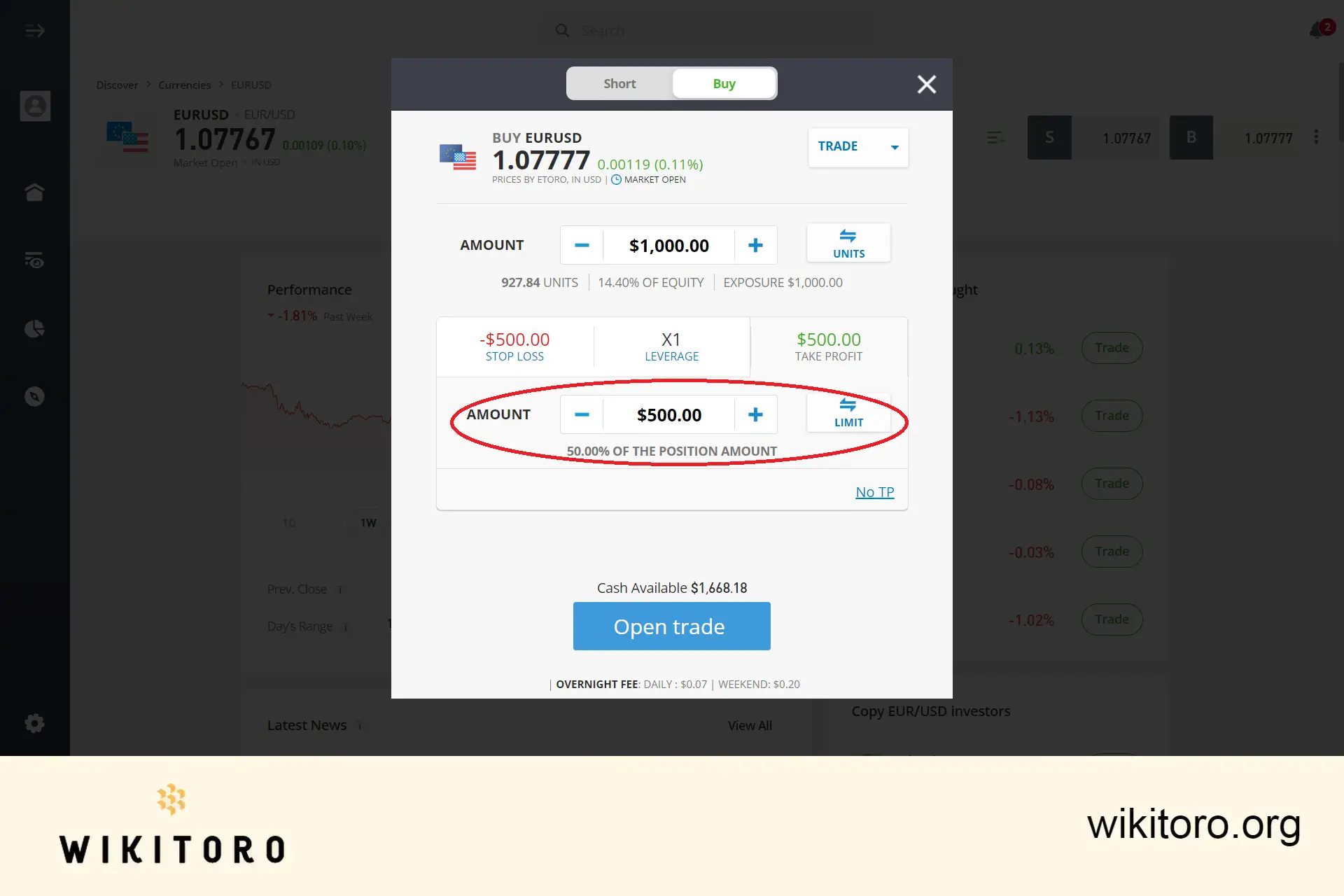 Setarea unui Take Profit eToro