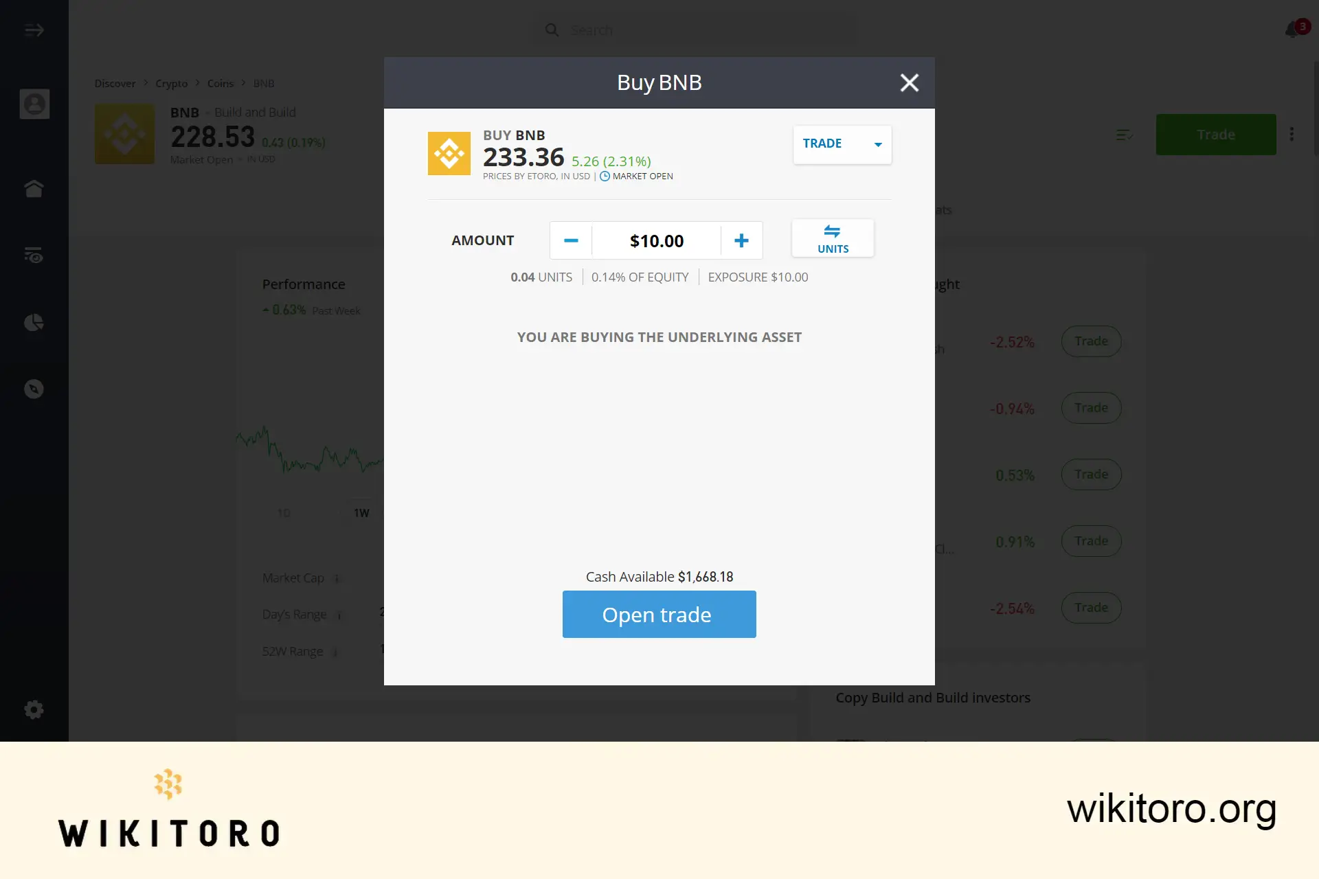 Cumpărarea monedei Binance pe eToro