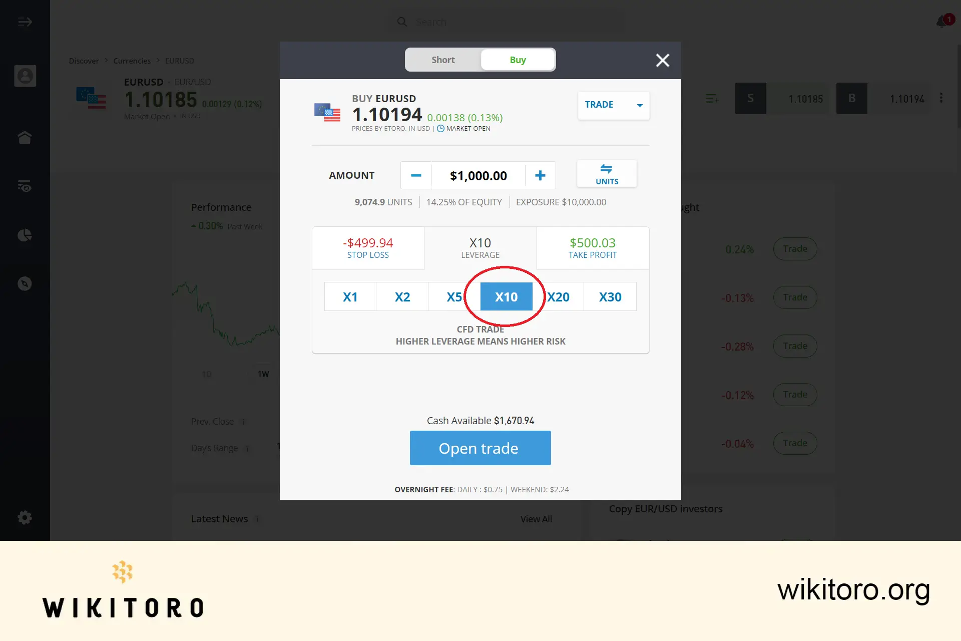 Setarea efectului de levier la X10